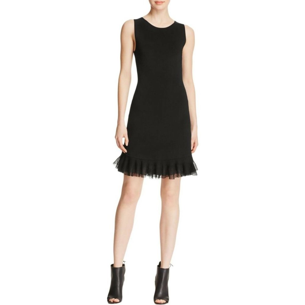 Theory Dress Torylevina Black Sleeveless Ruffle Hem Knit - Picture 2 of 13